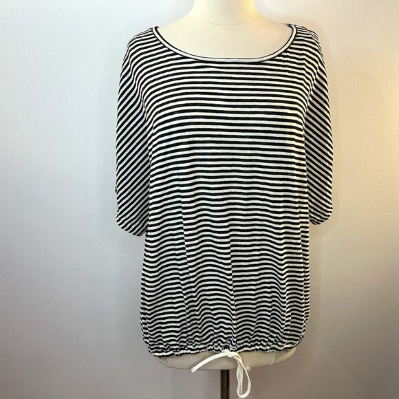 Max Studio Women's Black Ivory Striped Drawstring Waist Top - Size 2X - NWT $98 - Picture 1 of 4